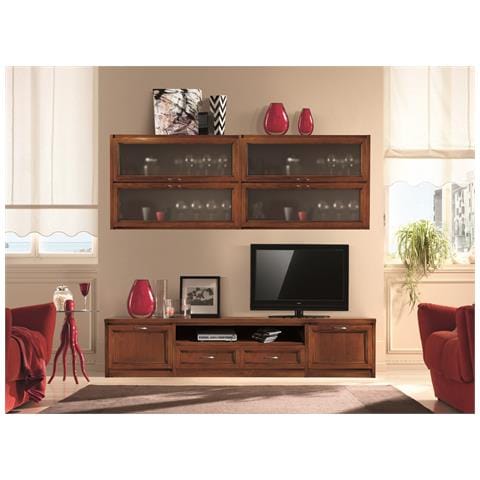 Parete Attrezzata Porta Tv In Legno Tinta Noce L. 212 P. 36/60 - Foto 1