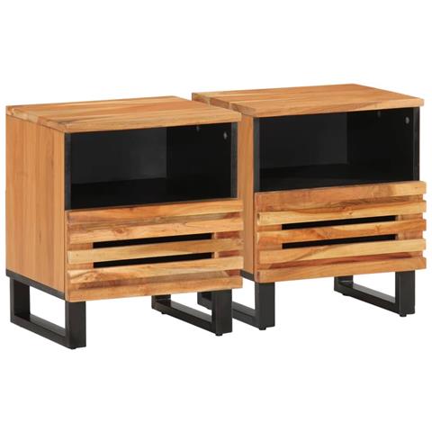 Comodini 2pz 40x34x46 Cm In Legno Massello Di Acacia - Foto 1