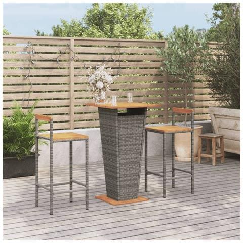 Set Bar Giardino 3pz Grigio Polyrattan e Legno Massello Acacia - Foto 2