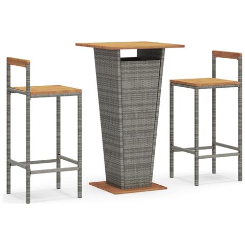 Set Bar Giardino 3pz Grigio Polyrattan e Legno Massello Acacia - Foto 1