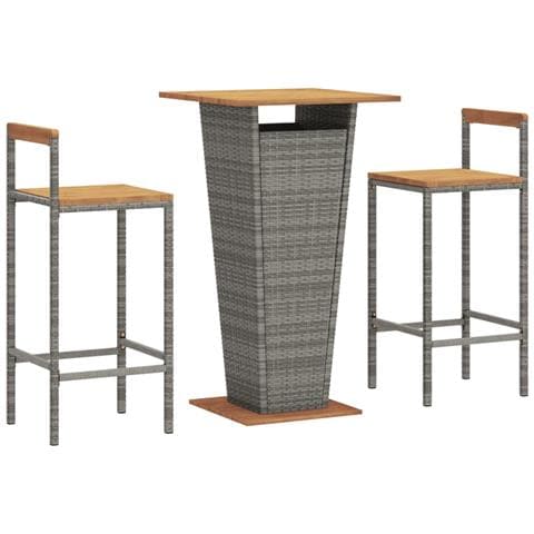 Set Bar Giardino 3pz Grigio Polyrattan e Legno Massello Acacia - Foto 8