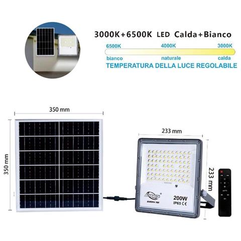 Faro Led Faretto Pannello Solare Crepuscolare Telecomando Da 3000k A 6500k 200w - Foto 2