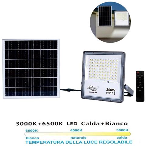 Faro Led Faretto Pannello Solare Crepuscolare Telecomando Da 3000k A 6500k 200w - Foto 1