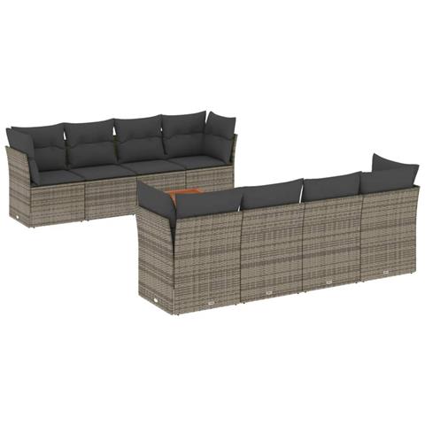 Set Divano Da Giardino 9 Pz Con Cuscini Grigio In Polyrattan - Foto 2