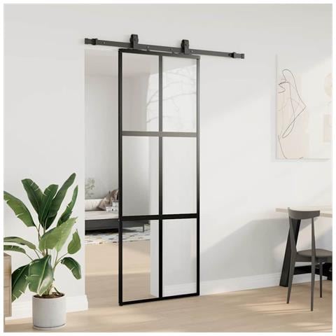 Porta Scorrevole Set Ferramenta Nera 76x205 cm Vetro Temperato - Foto 8