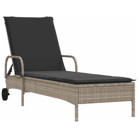 Lettino Prendisole 2 Pz Con Cuscini Grigio Chiaro In Polyrattan - Foto 3