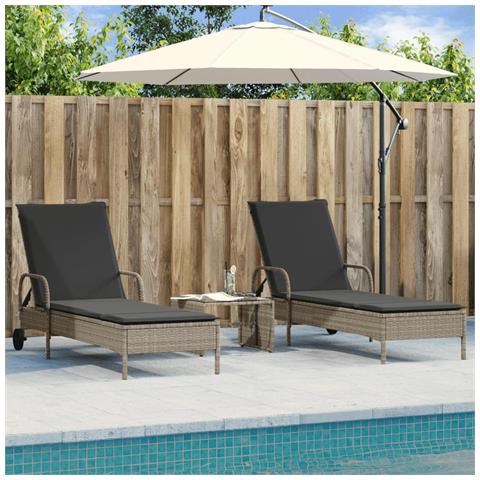 Lettino Prendisole 2 Pz Con Cuscini Grigio Chiaro In Polyrattan - Foto 1