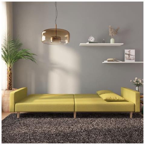 Divano Letto A 2 Posti Con 2 Cuscini Verde In Tessuto - Foto 3