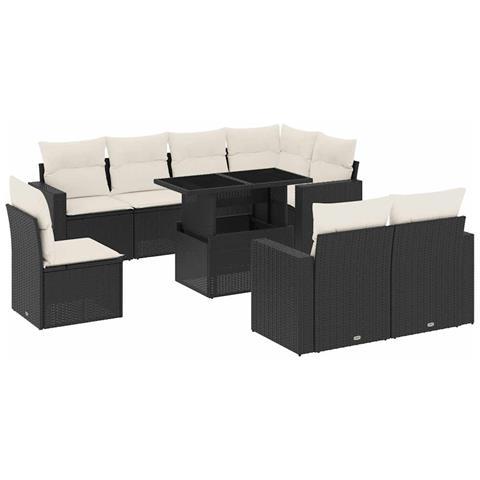 Set Divani Da Giardino 9 Pz Con Cuscini Nero In Polyrattan - Foto 2