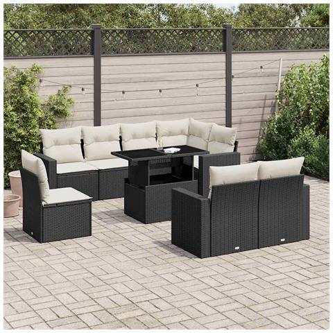 Set Divani Da Giardino 9 Pz Con Cuscini Nero In Polyrattan - Foto 1