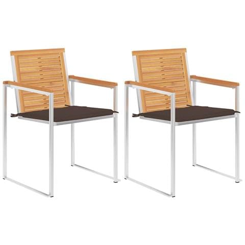 Sedie Da Giardino 2 Pz Con Cuscini In Legno Di Teak E Acciaio - Foto 2