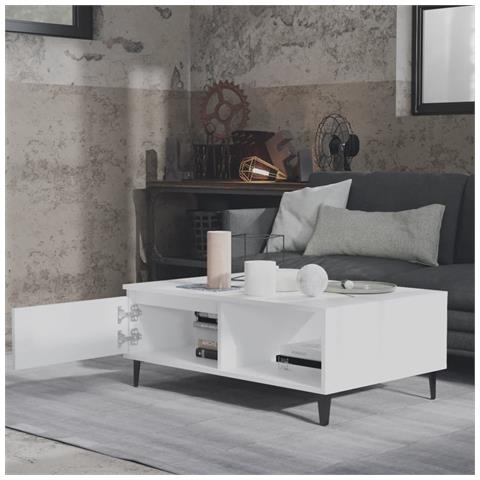 Tavolino Da Salotto Bianco 90x60x35 Cm In Legno Multistrato - Foto 2