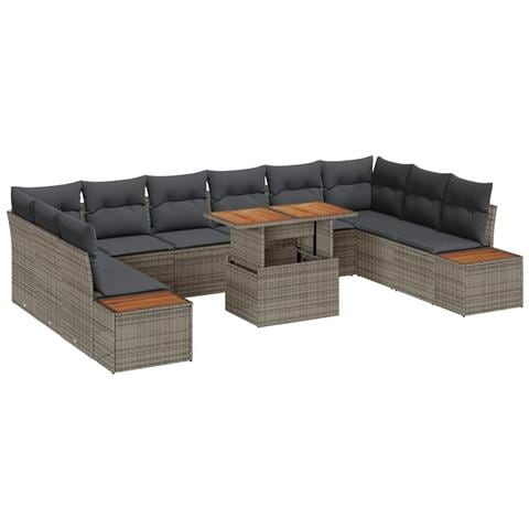 Set da Pranzo da Giardino con Cuscini Grigio Polyrattan Acacia - Foto 1
