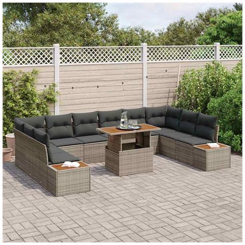 Set da Pranzo da Giardino con Cuscini Grigio Polyrattan Acacia - Foto 2