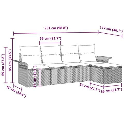 Set di divani da giardino a 5 pezzi con cuscini Beige Polyrattan - Foto 9