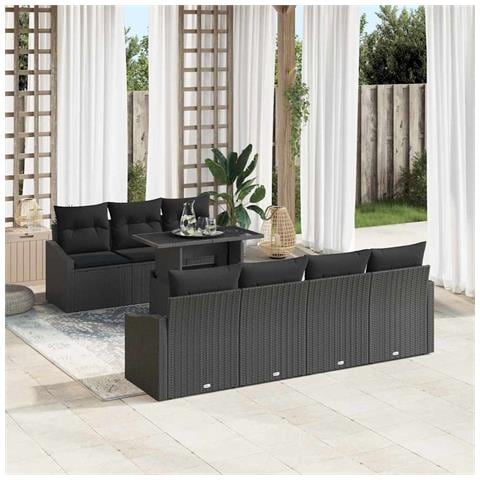 Set di Divani da Giardino in 8 Pezzi con Cuscini Nero Rattan Sintetico - Foto 2