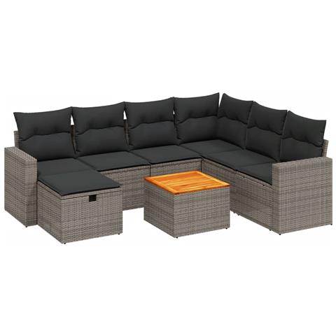 Set Divano da Giardino 8 pz con Cuscini Grigio in Polyrattan - Foto 1