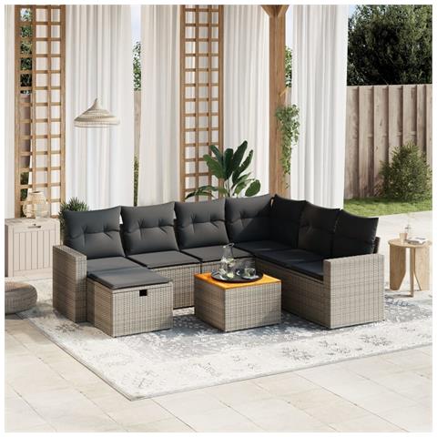 Set Divano da Giardino 8 pz con Cuscini Grigio in Polyrattan - Foto 2