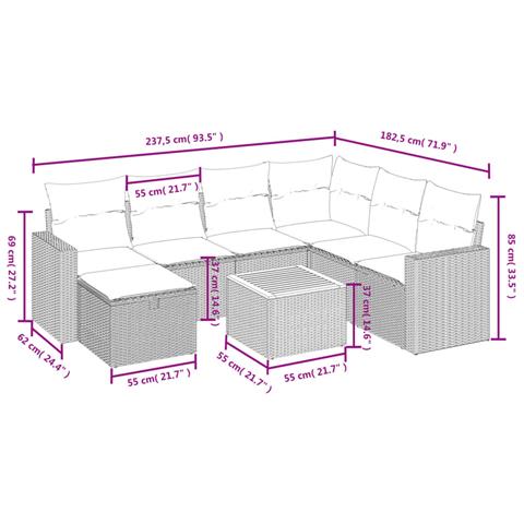 Set Divano da Giardino 8 pz con Cuscini Grigio in Polyrattan - Foto 4