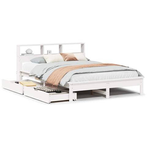 Letto Libreria senza Materasso Bianco 140x190 cm Legno di Pino - Foto 1