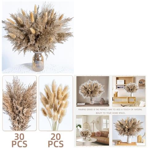 Bouquet Di Fiori Secchi 50 Pezzi - Erba Di Pampa, Code Di Coniglio E Canna Per Decorazioni Domestiche - Foto 2