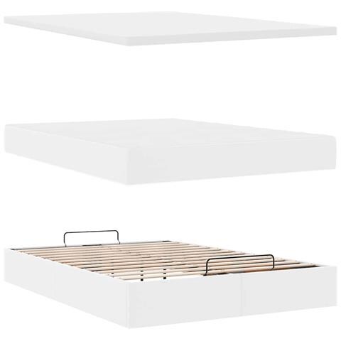 Struttura Letto Pouf con Materasso Bianco 140x190 cm Similpelle - Foto 9