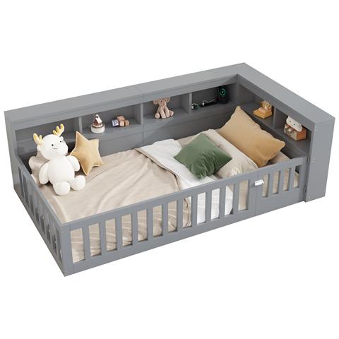 Letto Per Bambini Con Sponda Estensibile, Prese E Vani Portaoggetti - Foto 1