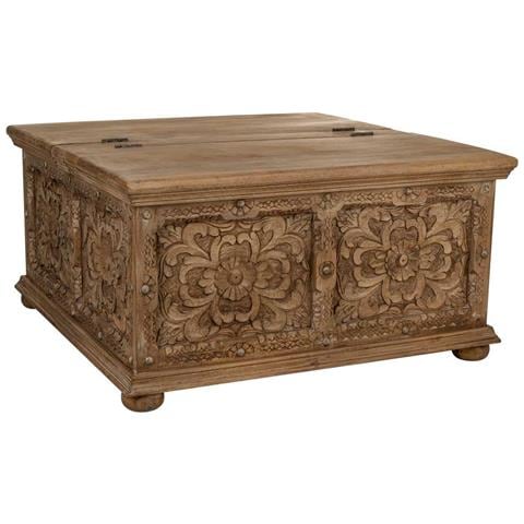 Tavolino Baule In Legno Marrone Fatto A Mano 100x100x47h - Foto 1