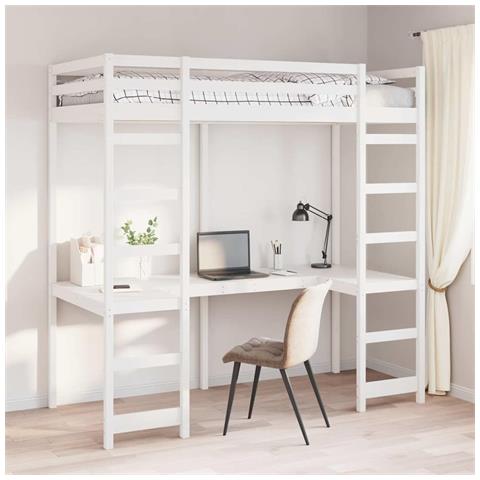 Struttura per letto soppalco Bianco 80 x 200 cm Pino massello - Foto 2