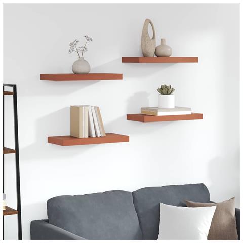 Scaffale da parete 4 pcs Rosso 50 x 23 x 4 cm Legno multistrato - Foto 2