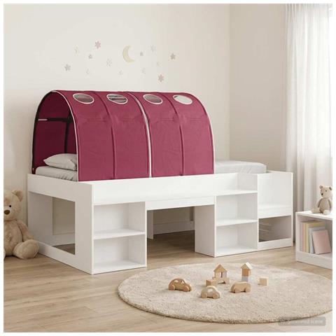 Letto con Tunnel 3 pcs Bianco e Rosso Legno ingegnerizzato - Foto 2
