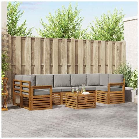 Set di divani da esterno 8 pcs Grigio Naturale e Chiaro - Foto 2