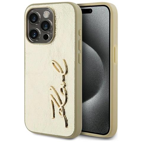 Custodia Dorata Per Iphone 15 Pro Con Superficie Metallica Karl Lagerfeld - Foto 1