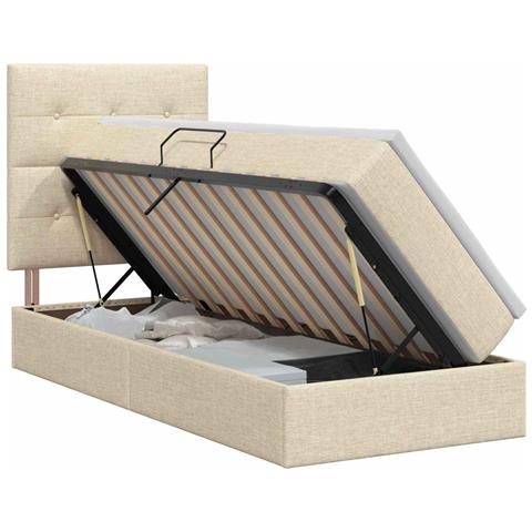 Letto con contenitore e materasso Crema 90 x 190 cm Tessuto - Foto 1