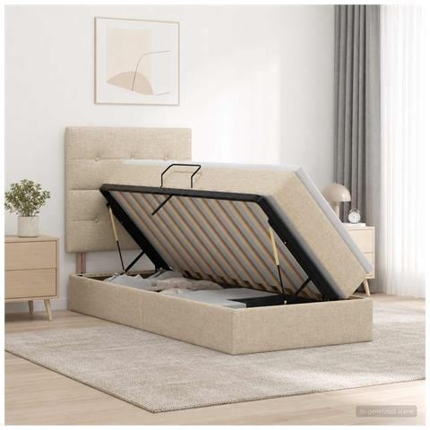 Letto con contenitore e materasso Crema 90 x 190 cm Tessuto - Foto 2