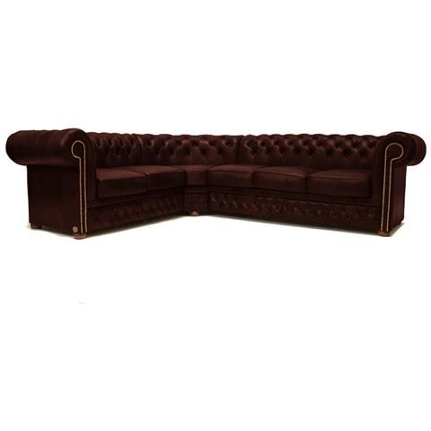 Divano Chesterfield Ad Angolo Chesterfield First Class - 2 Angolo 3 - Cloudy Rosso - Pelle - Foto 1