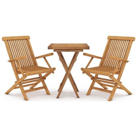 Set Da Pranzo Per Giardino 3 Pz In Legno Massello Di Teak - Foto 1
