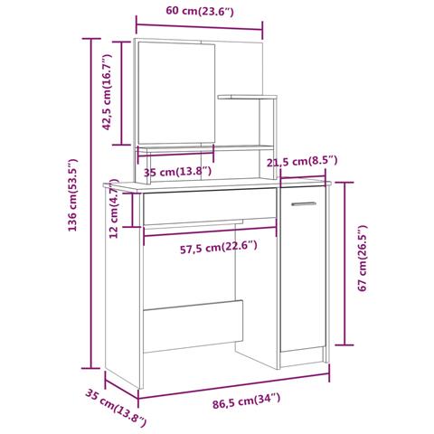 Set Tavolo Da Toeletta Rovere Sonoma 86,5x35x136 Cm - Foto 12