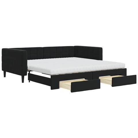 Divano Letto Estraibile Con Cassetti Nero 100x200 Cm In Velluto - Foto 1