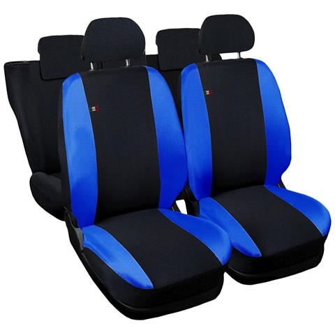 Coprisedili Auto Compatibili Per A3, Made In Italy, Set Di Copri Sedili Anteriori E Posteriori Con Copri Poggiatesta Incluso, Tessuto Poliestere, Colore - Nero \blu Royal - Foto 1