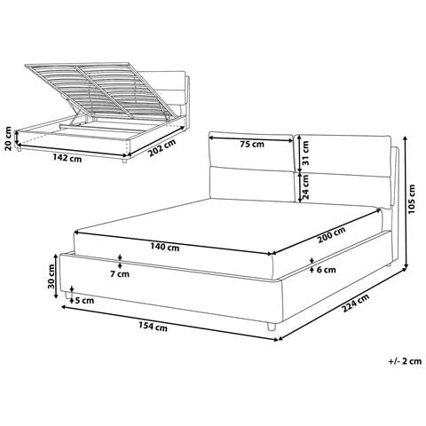 Letto Matrimoniale Con Contenitore Velluto Beige 140 X 200 Cm Batilly - Foto 2