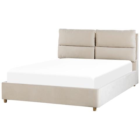 Letto Matrimoniale Con Contenitore Velluto Beige 140 X 200 Cm Batilly - Foto 7