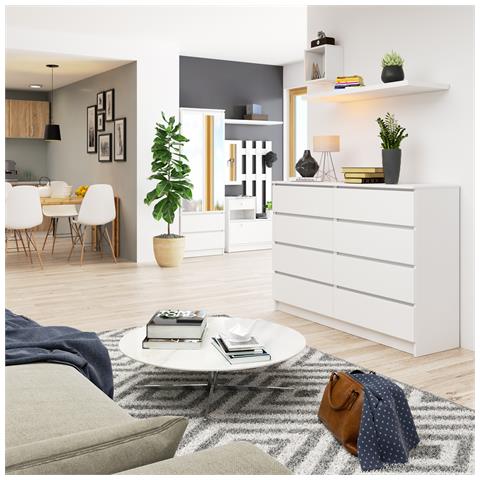 Cassettiera K140, 8 cassetti, 138x40x99 cm, Colore Bianco - Foto 7