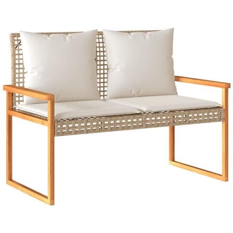 Panca Da Giardino Con Cuscino Beige Misto Polyrattan E Acacia - Foto 1