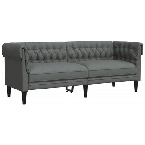 Divano Chesterfield a 3 Posti Grigio Scuro in Tessuto - Foto 1