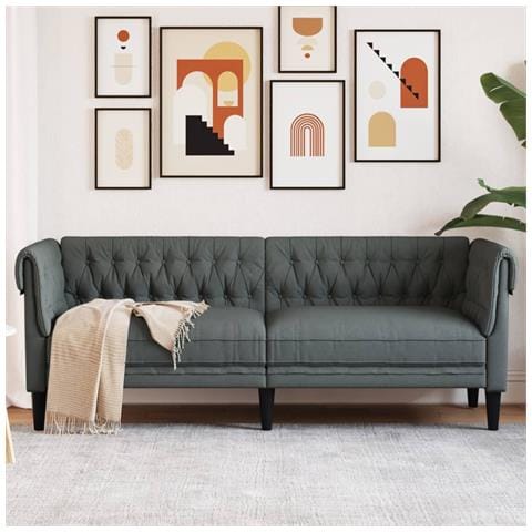 Divano Chesterfield a 3 Posti Grigio Scuro in Tessuto - Foto 8