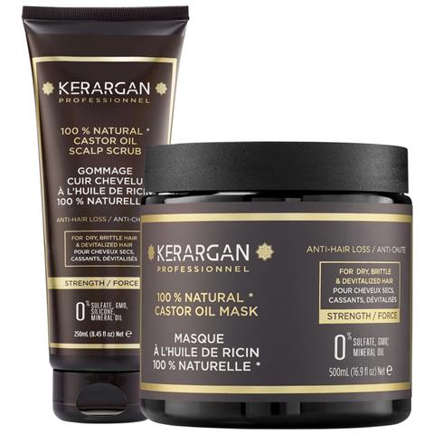 Duo Anti-caduta Maschera E Scrub All'olio Di Ricino Per Capelli Secchi, Fragili E Devitalizzati - Rinforza E Favorisce La Crescita - Senza Solfati, Ogm E Siliconi - 500ml + 250ml - Foto 1