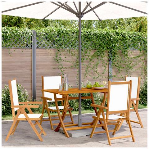 Sedie Da Giardino Reclinabili 4pz Bianco Crema Tessuto E Legno - Foto 1