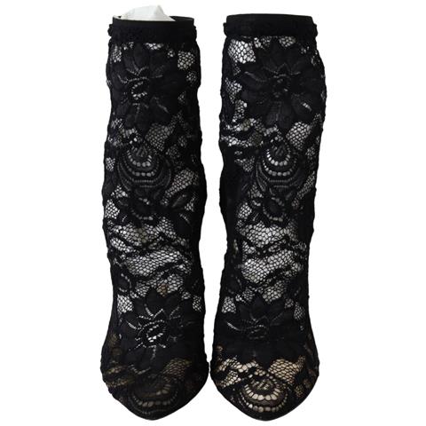 Scarpe Con Stivali Tacco Alto Taormina In Pizzo Nero - Eu36.5/us6 - Foto 5