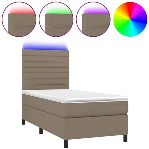 Letto a Molle con Materasso e LED Tortora 100x200cm in Tessuto - Foto 1
